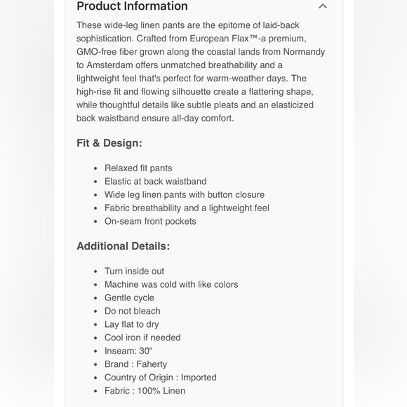 NWT Faherty Sun strider linen flax Women's Pants Sz L $168 - Picture 5 of 6